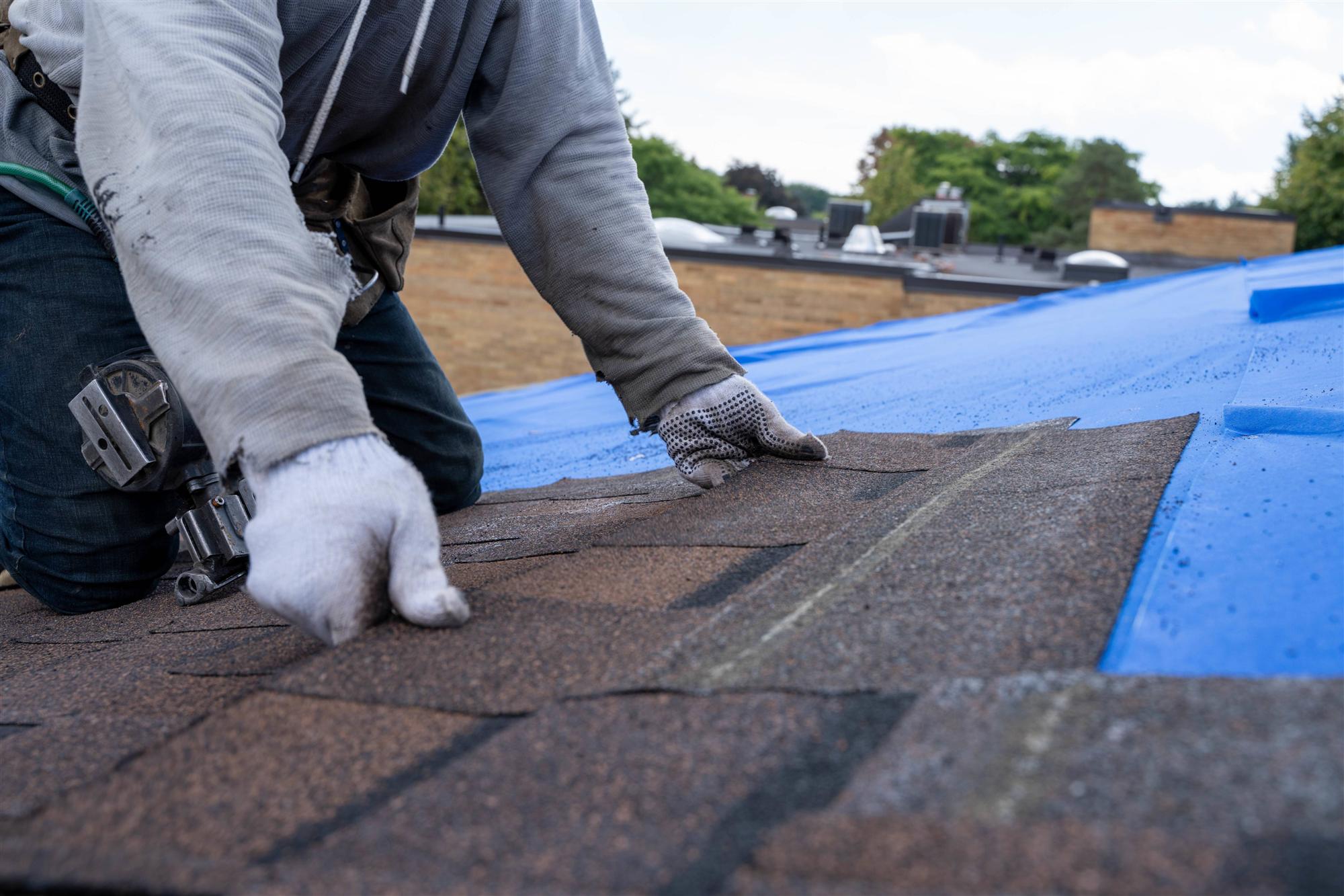 QRHI Roofers installing asphalt shingles